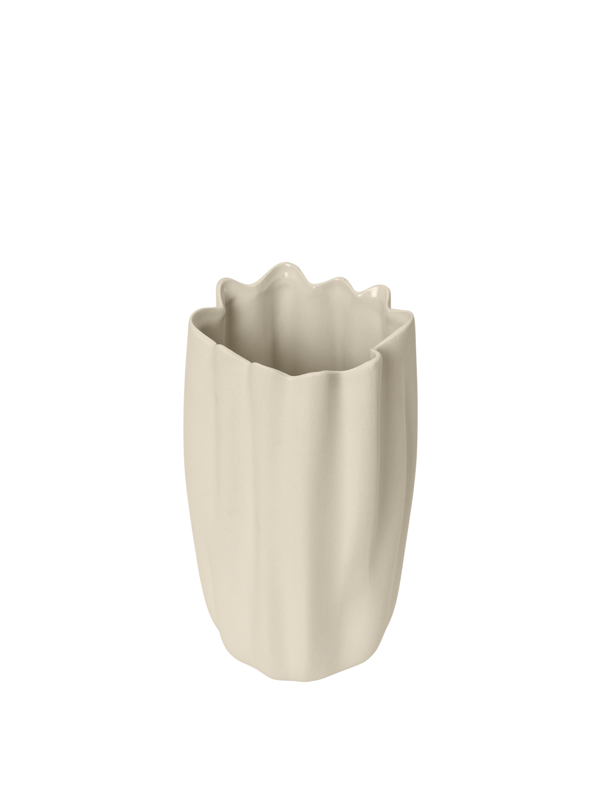 Ouverture et intérieur du vase Nium blanc cassé vus en plongée.