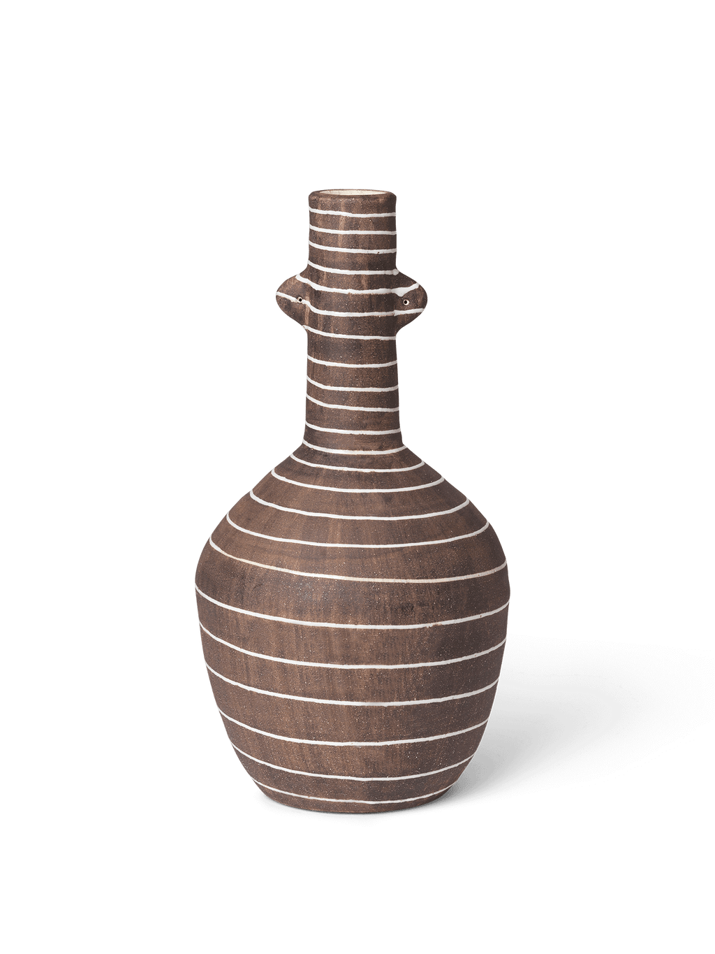 Vase Brura café à rayures blanches sur fond blanc.